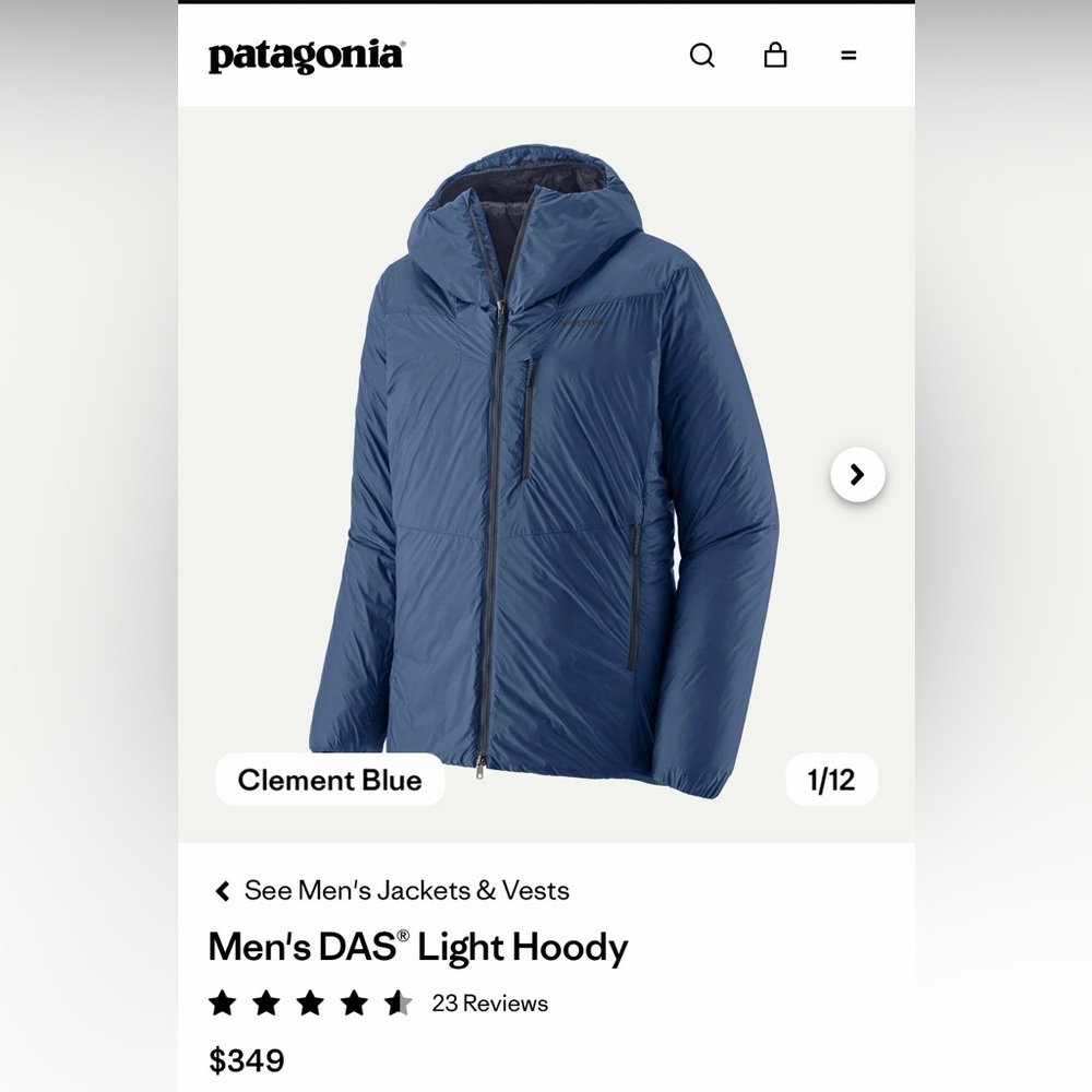 NWT Patagonia Men's Ultralight DAS Light Hoody Jacket Clement Blue M